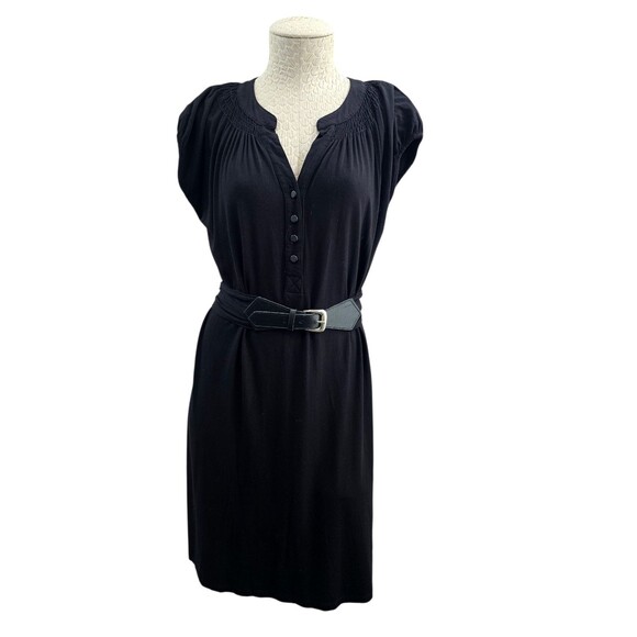 LM Women's M Iris Setlakwe Black Short Sleeve Belted Bamboo Soft Shirt Dress EUC - Picture 1 of 9